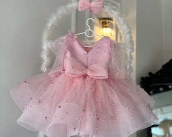 Abito da principessa rosa Abito da sposa tutù per bambini, Abito da compleanno, Abito da ragazza di fiori per feste di ballo, Abito stile principessa, Abito gonfio