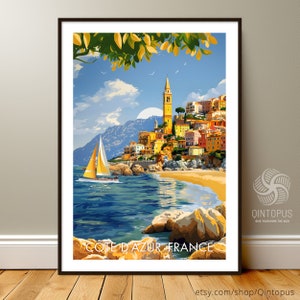 French Riviera, Travel Poster, Summer Holiday, Mediterranean, The gift idea for wedding, birthday, anniversary etc., France Poster 2