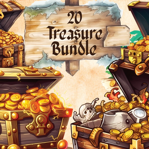 Treasure Chest full of Gold Clipart with Transparent Background, Pirate Jewels, Digital PNG Download for Decor and Printables
