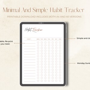 Minimal Habit Tracker, Weekly Habit Tracker Printable, Habit Tracker Template, Routine Tracker, 7 Day Habit Challenge, A4/A5