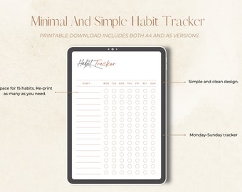 Minimal Habit Tracker, Weekly Habit Tracker Printable, Habit Tracker Template, Routine Tracker, 7 Day Habit Challenge, A4/A5
