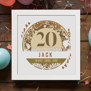 Happy Birthday Shadow Box, modèle 20e anniversaire, Dxf multicouche, Shadow box anniversaire, cadeau de naissance, modèle Papercut, Svg Lightbox