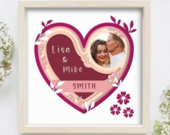Custom Wedding Shadow Box: Layered Heart Paper Art (SVG, DXF, PDF)