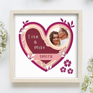 Boîte d'ombre de mariage 3D, nom personnalisé Shadowbox, Art en couches de papier, coeur 3D SVG, fichiers pour Cricut avec instructions faciles, cadeau d'amour