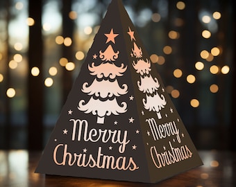 Christmas decoration SVG, 3D Pyramid Centerpiece Lantern paper model template with snowflakes, New year table decoration, Cricut, Silhouette