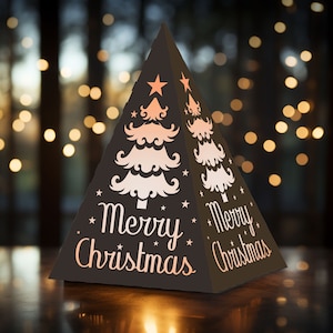 Decorazione natalizia SVG, modello di carta per lanterna centrotavola piramidale 3D con fiocchi di neve, decorazione da tavolo per Capodanno, Cricut, Silhouette