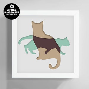 chat simple de boîte d'ombre, boîte à lumière de couche de chat, boîte lumineuse de PaperCut, modèle de boîte d'ombre, 3D Papercut SVG, SVG de papier cartonné