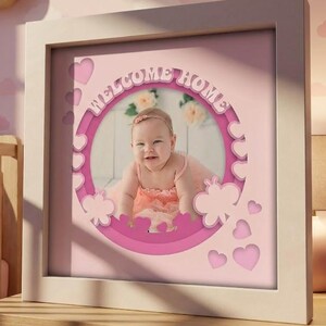 Marco de fotos 3D para bebé con caja de sombras SVG: Plantilla de bienvenida a casa (descarga digital)