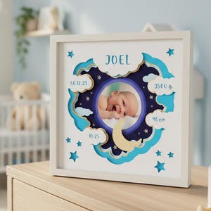 3D Baby Photo Frame Shadow Box SVG: Newborn Template, Papercut Lightbox