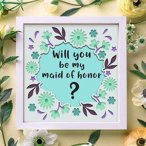 Maid of Honor Shadow Box SVG: 3D Papercut Template (Digital Download)