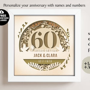 3D Anniversary 60 Years Shadow Box Niestandardowe nazwy i numery, Wedding Shadow Box, Prezenty rocznicowe, Pliki dla Cricut, Szablon Lightbox Svg