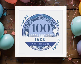 100th Birthday Shadow Box Template: Multilayer Papercut Design (SVG, DXF, PDF)