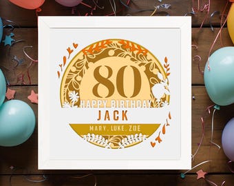 80th Birthday Shadow Box Template: Multilayer Papercut Design (SVG, DXF, PDF)