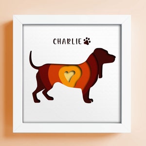 Nom personnalisé de chien 3D, Teckel SVG, Pet Memorial ShadowBox, Dog Shadow Box, Animal Shadow Box, Light Box Template, Cricut Project, Shadow Box image 1