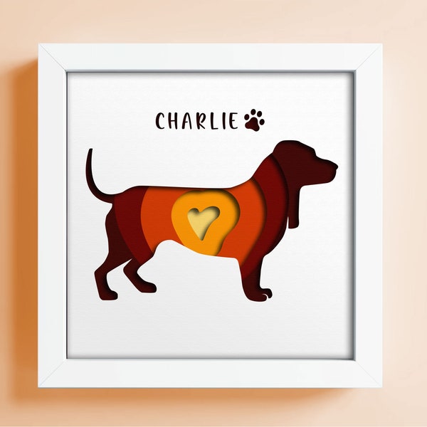 3D Dog Custom Name, Dachshund SVG, Pet Memorial ShadowBox, Dog Shadow Box, Animal Shadow Box, Light Box Template, Cricut Project, Shadow Box