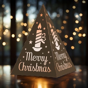 Christmas decoration SVG, 3D Pyramid Centerpiece Lantern paper model template with snowflakes, New year table decoration, Cricut, Silhouette