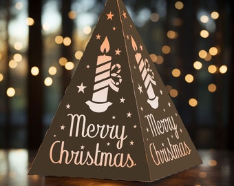 Christmas decoration SVG, 3D Pyramid Centerpiece Lantern paper model template with snowflakes, New year table decoration, Cricut, Silhouette