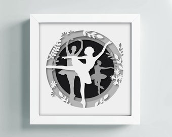 Shadow Box Ballet Dancer Template: 3D Papercut SVG, DXF, PDF cricut project, swan dance