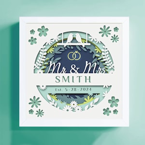3D Floral Wedding Shadow Box z niestandardowymi słowami, Wedding ShadowBox, Floral SVG, Pliki dla Cricut, 7 wielowarstwowych DXF