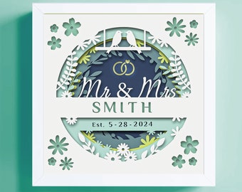 3D Floral Wedding Shadow Box with Custom Words, Wedding ShadowBox, Floral SVG, Files For Cricut, 7 multilayer dxf
