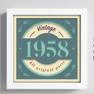 Geboren in 1958 cadeau, 3D verjaardag Shadow Box geboortejaar, alle originele onderdelen Shadow Box, verjaardagscadeau, Cricut-bestand, sjabloon Lightbox Svg