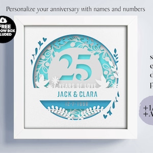 3D Anniversary 25 Years Shadow Box Niestandardowe nazwy i numery, Wedding Shadow Box, Prezenty rocznicowe, Pliki dla Cricut, Szablon Lightbox Svg