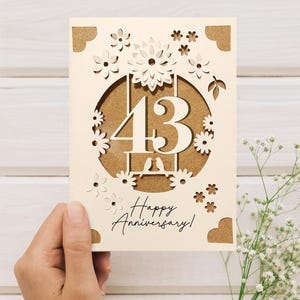 Tarjeta de aniversario Cricut SVG, plantilla de tarjeta de aniversario de bodas, tarjeta de felicitación 3D DIY para Cricut con flores, regalo de 41.º aniversario