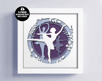 Ballet Dancer Shadow Box Template: 3D Papercut SVG, Cricut, Dxf (Digital Download)