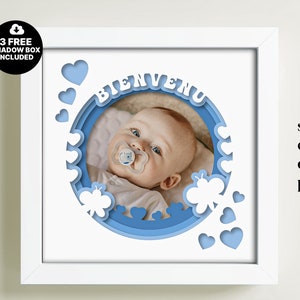 Cornice per foto 3D per neonati, modello in formato SVG, modello per neonato in formato 3D, modello in formato DXF multistrato, modello per Cricut, modello per Papercut, modello per Lightbox Bienvenu Home in formato SVG