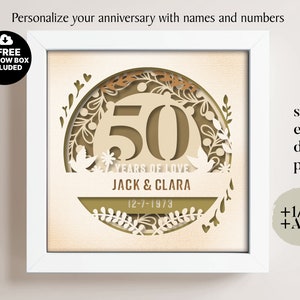 3D Anniversary 50 Years Shadow Box Custom Name and Numbers, Wedding Shadow Box, Anniversary Gifts, Files For Cricut, Template Lightbox Svg