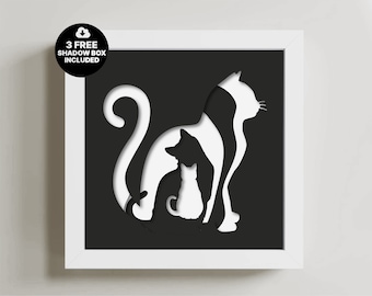 3d Cat Shadow Box, Cat Light Box, PaperCut Lightbox, Shadow Box Template, 3D ShadowBox SVG, Cardstock SVG, 3d Layer Papercraft SVG