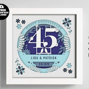 3D Anniversary 45 Years Shadow Box Niestandardowe nazwy i numery, Wedding Shadow Box, Prezenty rocznicowe, Pliki dla Cricut, Szablon Lightbox Svg