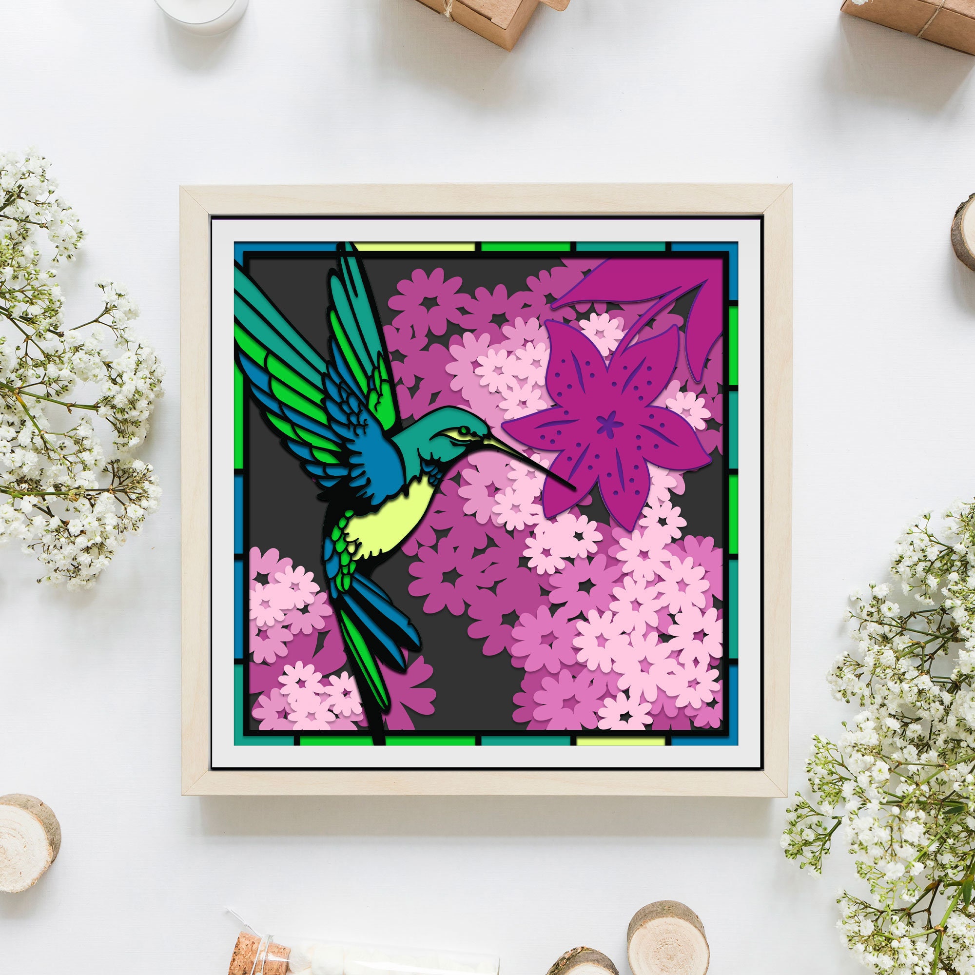 Hummingbird Shadow Hummingbird Stained Glass Shadow Box Svg, Bird Shadow Box Svg, Cricut ...