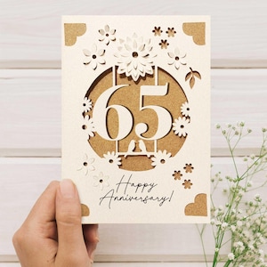 Cricut Karte Jahrestag SVG, Hochzeit Jahrestag Insert Kartenvorlage, 3D DIY Grußkarte für Cricut mit Blumen, Geschenk zum 65