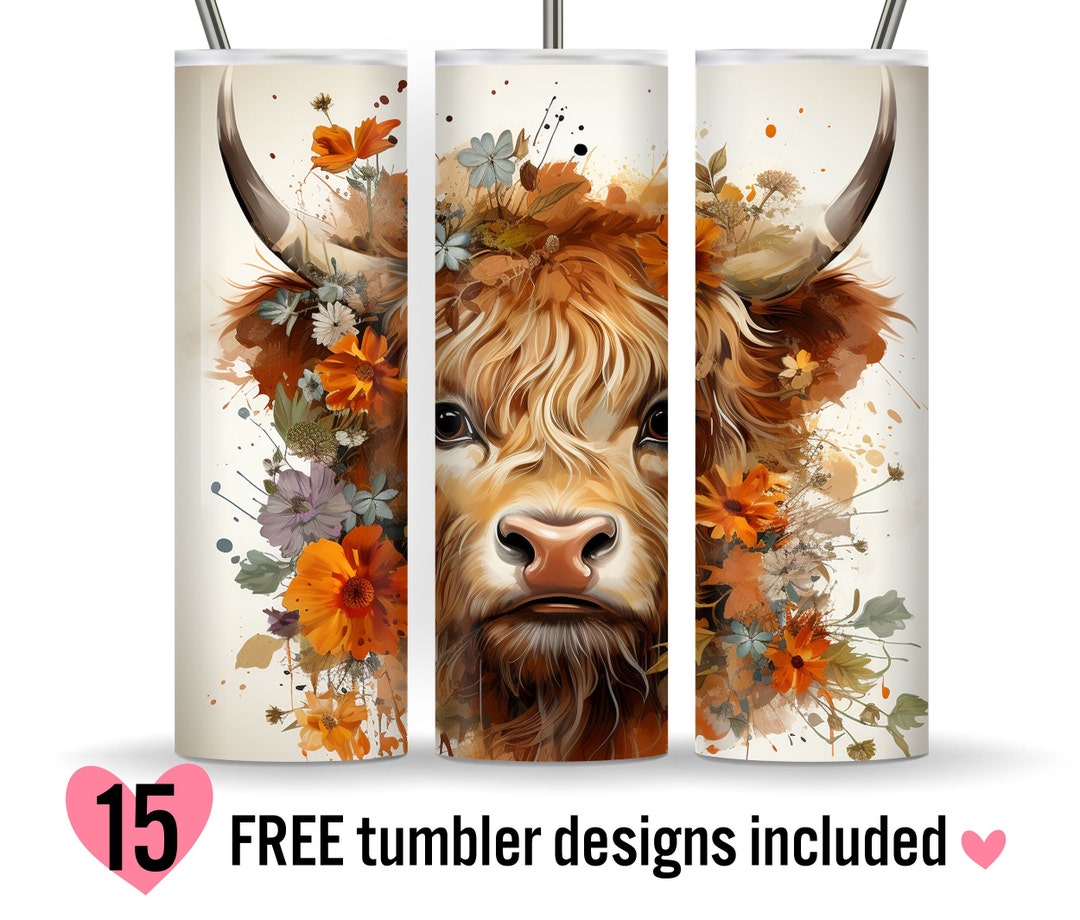 Cute Baby Highland Cow 20oz Tumbler Wrap Sublimation Design, Baby ...