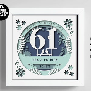 3D Anniversary 61 Years Shadow Box Niestandardowe nazwy i numery, Wedding Shadow Box, Prezenty rocznicowe, Pliki dla Cricut, Szablon Lightbox Svg