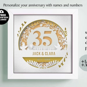 Rocznica 35 lat Shadow Box Niestandardowa nazwa i data, Ślubne Shadow Box, Prezenty rocznicowe, Pliki dla Cricut, Szablon Lightbox Svg