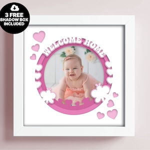 Cadre photo 3D bébé cadre Shadow Box SVG, modèle 3D nouveau-né, Dxf multicouche, Shadow Box Cricut, modèle Papercut, Bienvenue chez vous Lightbox Svg