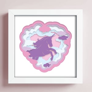 3D Unicorn Shadow Box SVG, 3D Clouds Sky Template, Multilayer Baby Dxf, Cricut Shadow Box Papercut Template,  Cloud Unicorn Sky Lightbox Svg