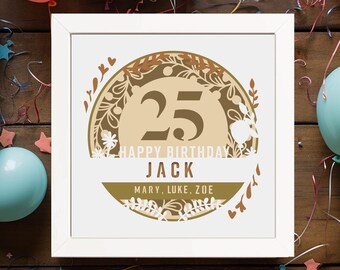 Happy Birthday Shadow Box, 25th Birthday Template, Multilayer Dxf, Anniversary Shadow box, Birth Gift, Papercut Template, Lightbox Svg