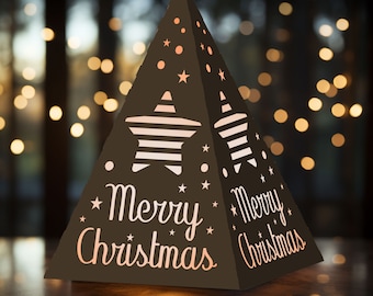 Christmas decoration SVG, 3D Pyramid Centerpiece Lantern paper model template with snowflakes, New year table decoration, Cricut, Silhouette
