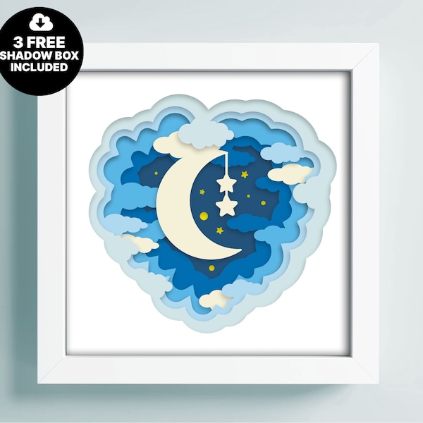 3D Baby Shadow Box SVG, 3D Moon Clouds Sky Template, Multilayer Baby Dxf, Cricut Shadow Box, Papercut Template, Moon Stars Sky Lightbox Svg 3D Baby Shadow Box SVG, 3D Moon Clouds Sky Template, Multilayer Baby Dxf, Cricut Shadow Box, Papercut Template, Moon Stars Sky Lightbox Svg