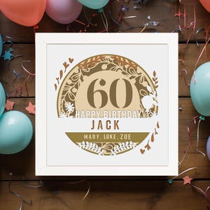 Happy Birthday Shadow Box, modèle 60e anniversaire, Dxf multicouche, Shadow box anniversaire, cadeau de naissance, modèle Papercut, Svg Lightbox