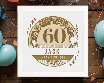 60th Birthday Shadow Box Template: Papercut Lightbox SVG (Digital Download)