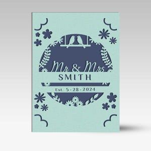 Personalized Wedding Card SVG, 3D Mr & Mrs Insert Card With Name And Date, Cricut Template, Elegant Layered Floral Card