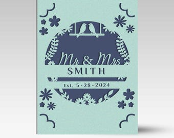 Tarjeta de boda personalizada para Sr. y Sra. SVG: Inserción floral 3D (Descarga digital)
