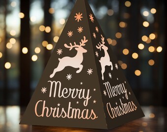 Christmas decoration SVG, 3D Pyramid Centerpiece Lantern paper model template with snowflakes, New year table decoration, Cricut, Silhouette