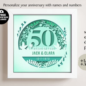 3D Anniversary 50 Years Shadow Box Niestandardowe nazwy i numery, Wedding Shadow Box, Prezenty rocznicowe, Pliki dla Cricut, Szablon Lightbox Svg