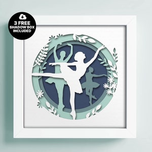 Simple Ballet Paper Cut Shadow Box Template, 3D Sillhouette Template, Multilayer Dancer Gift Dxf, Cricut ShadowBox SVG, Ballet Gift Papercut