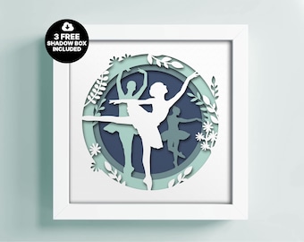 Ballet Dancer Paper Cut Shadow Box Template: 3D Silhouette (Digital Download) gift for dancer, multilayer dance